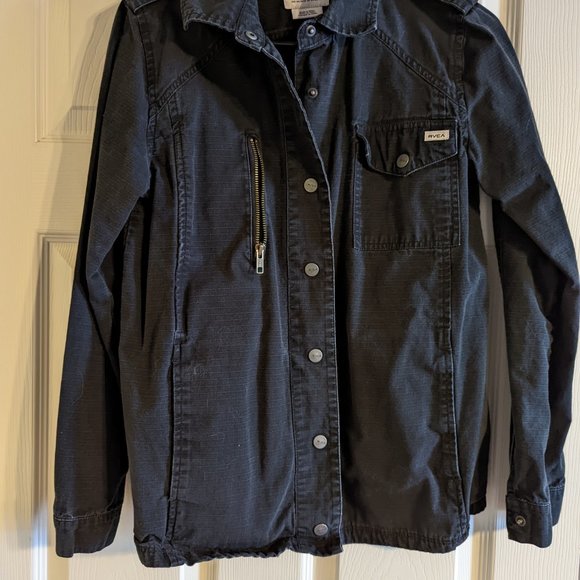 Black Rvca ripstop cotton button up coat sz small - Picture 4 of 4